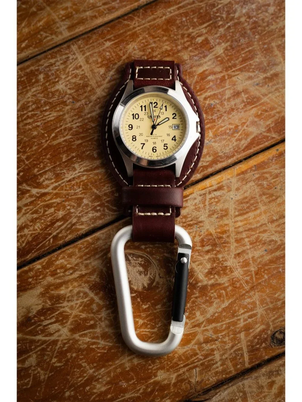 Dakota Leather Clip Watch, Military Dial, Waterproof - Brown